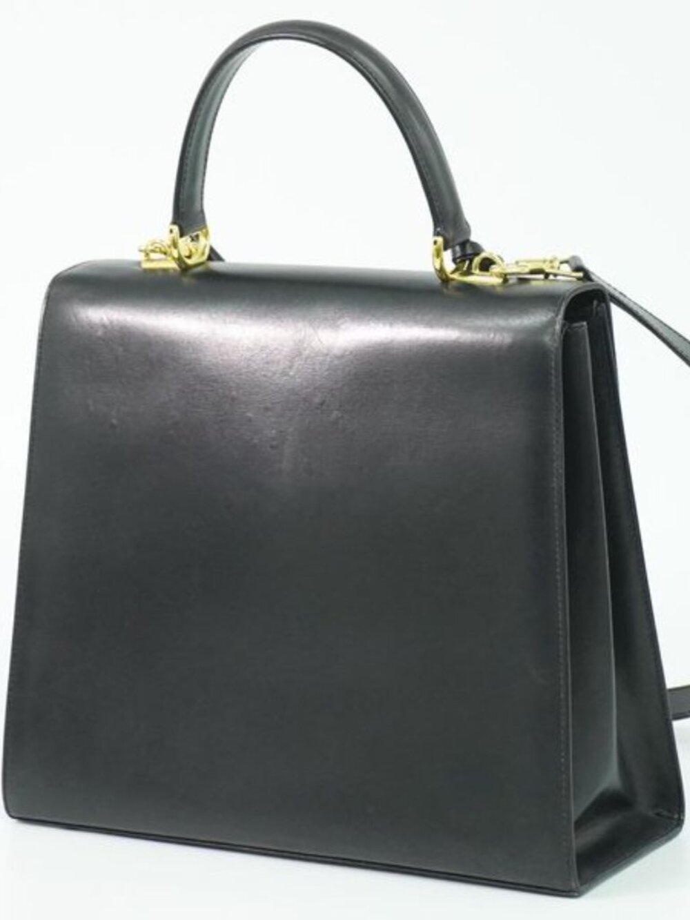 ★SOLD★ Gucci Lock 2-Way Shoulder Bag Leather Black Outside - Picture 2 of 9